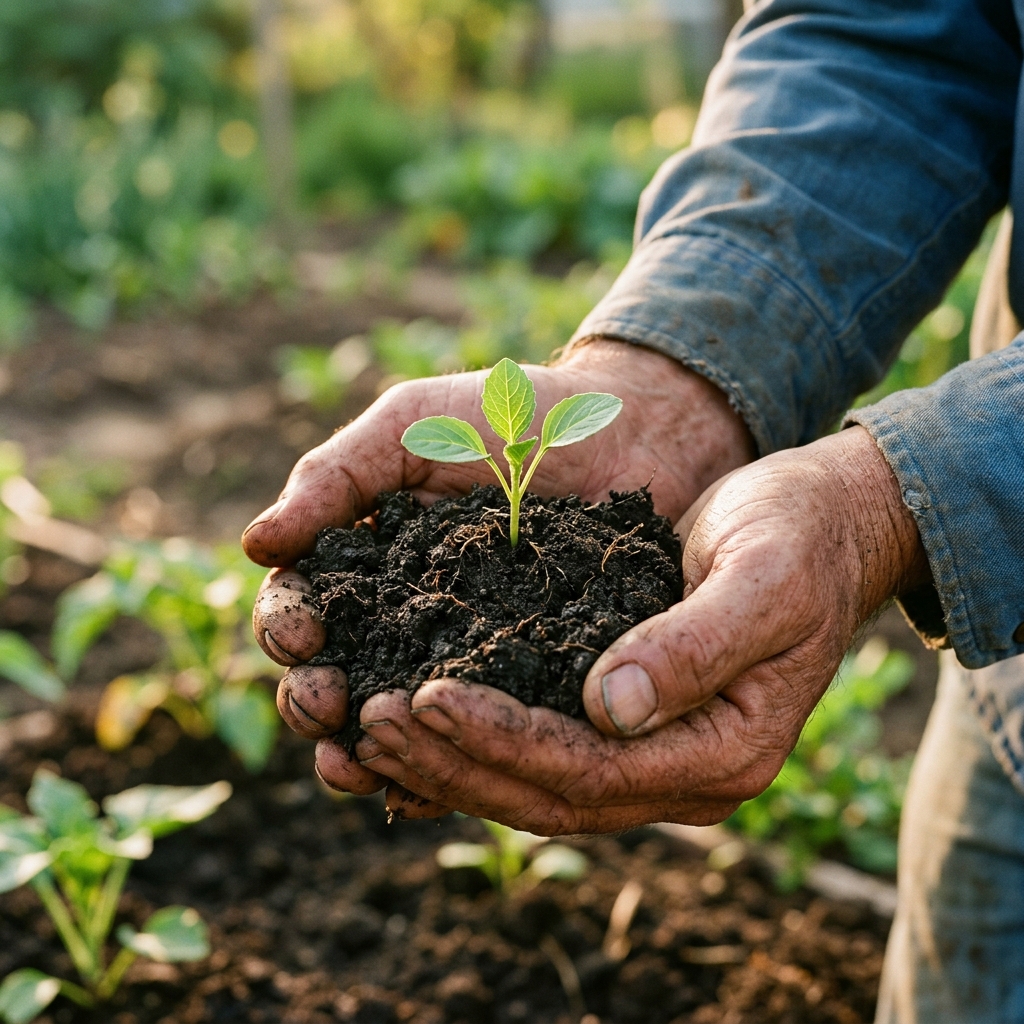 Farmer Hands With Seedling